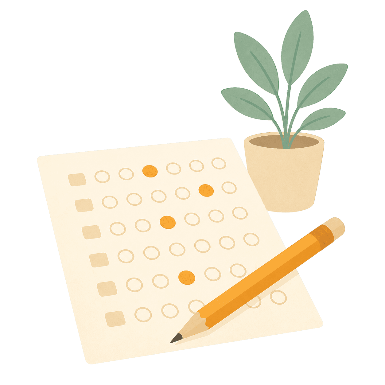 A multiple choice answer sheet with a pencil