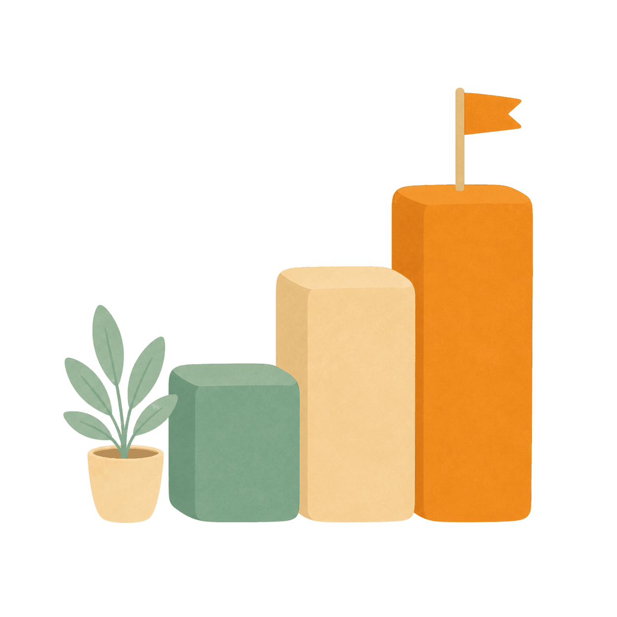 Three ascending blocks with a flag on the tallest